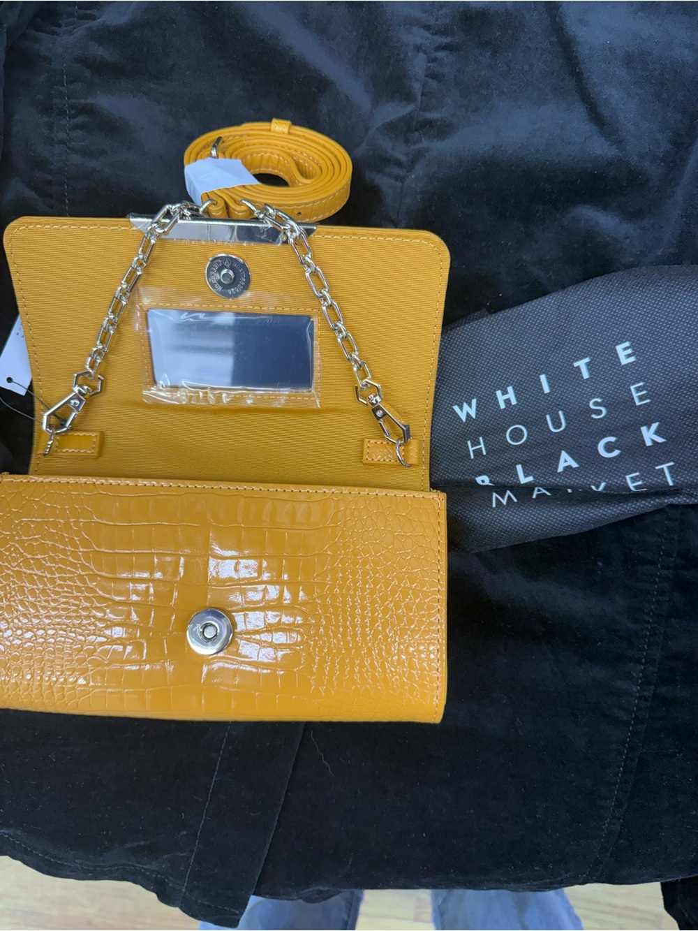 White House Black Market Yellow Croc-Embossed Chain Crossbody